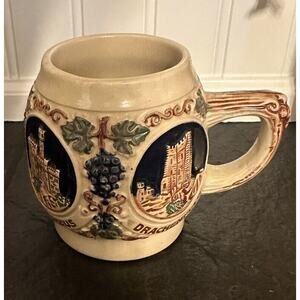 Gerzit GERZ West Germany Small Mug Pottery Coffee Cup Vintage Castle Grapes EUC